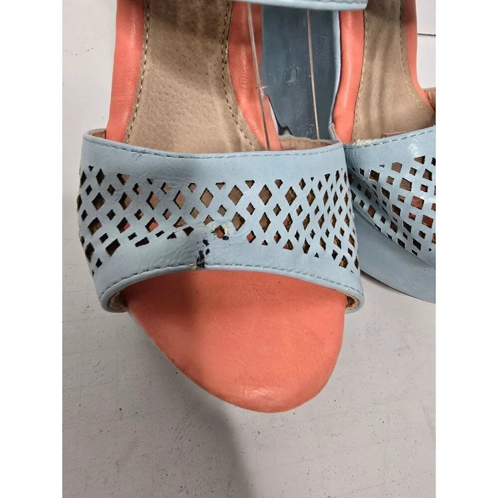 Pastel Blue Platform Wedge Cut Out Sandals size 7